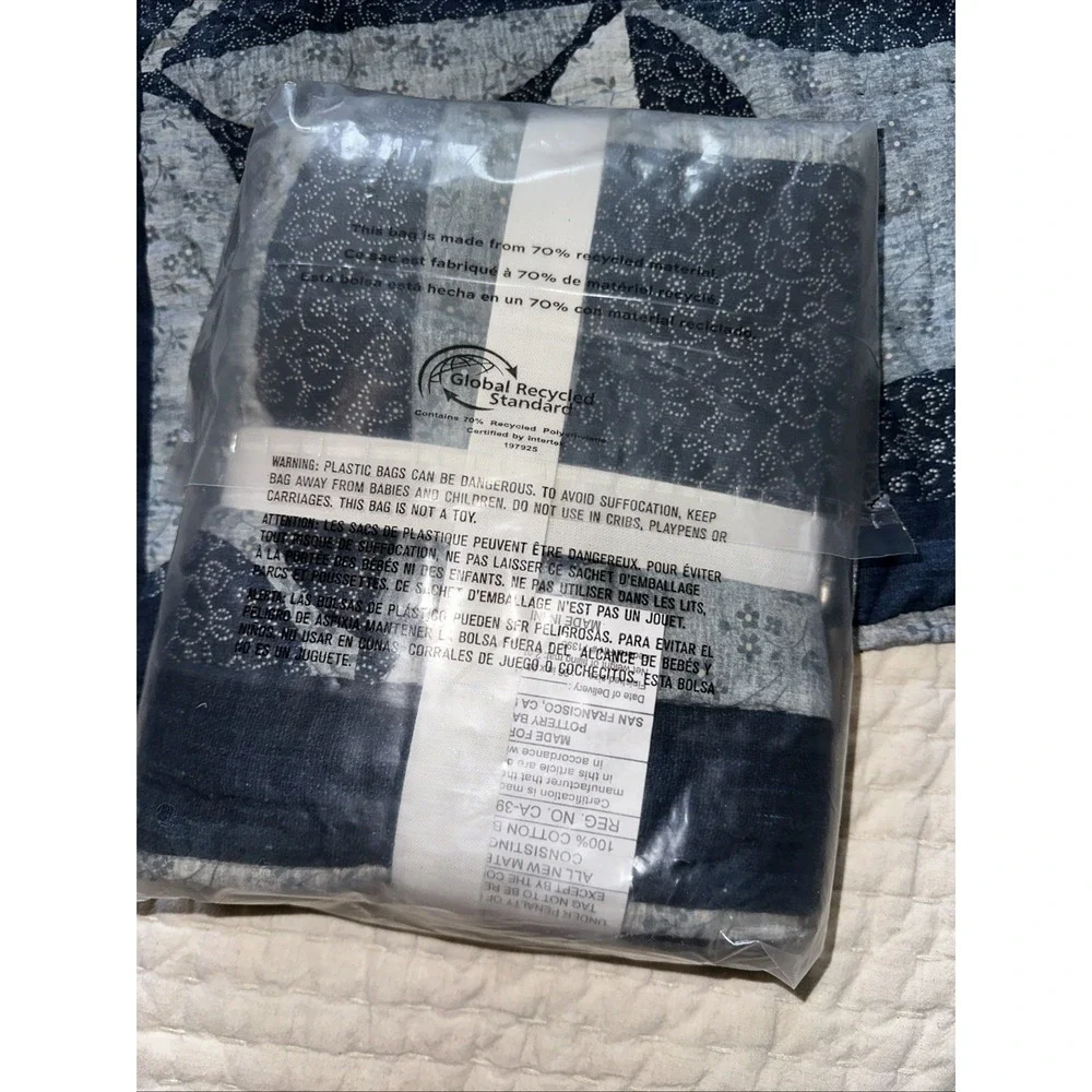 Pottery Barn Harper Blue Standard Pillow Shams Pair Cotton Classic Bedding NWT